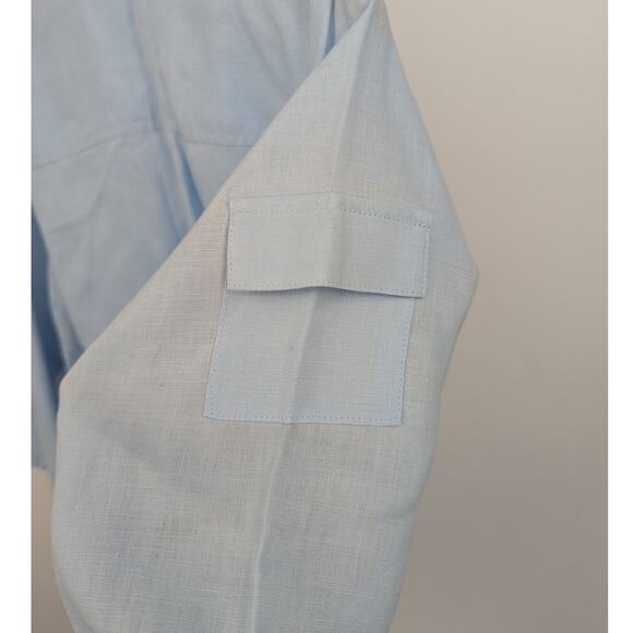 100% Linen Relativity Blue Button Down 3/4 Sleeve Women's Semi-Sheer Top Size M - Picture 5 of 5